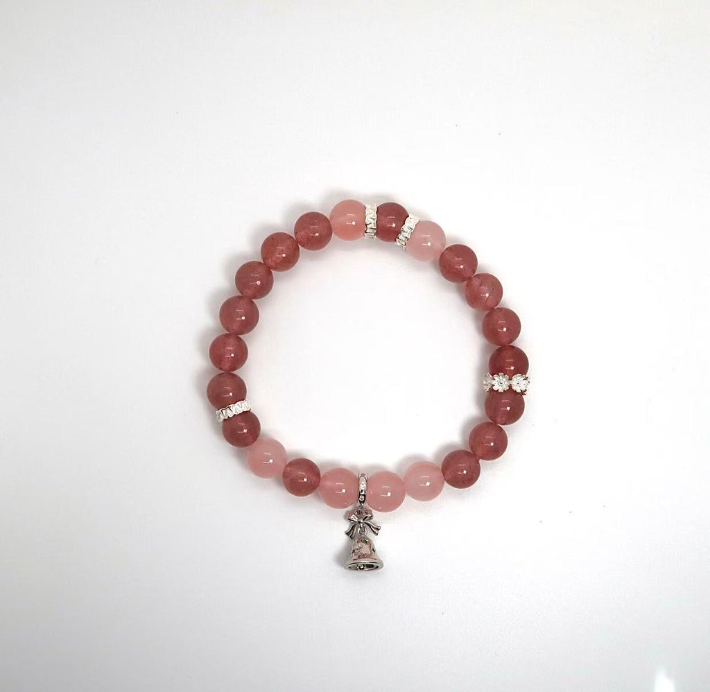 Christmas Bell Charm Bracelet with Strawberry & Rose Quartz