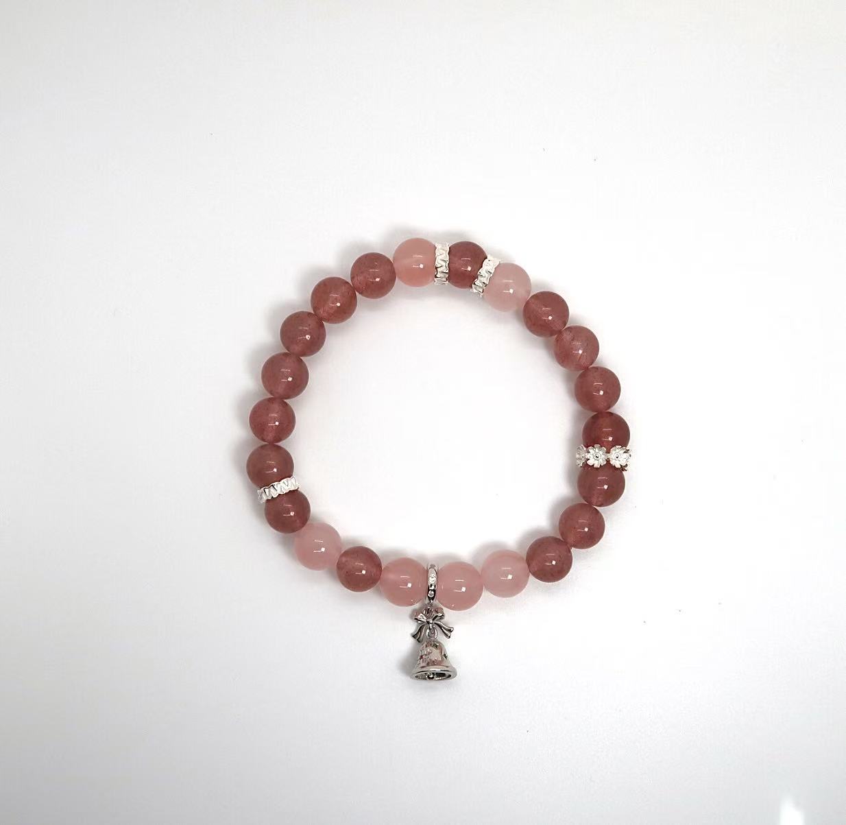 Christmas Bell Charm Bracelet with Strawberry & Rose Quartz
