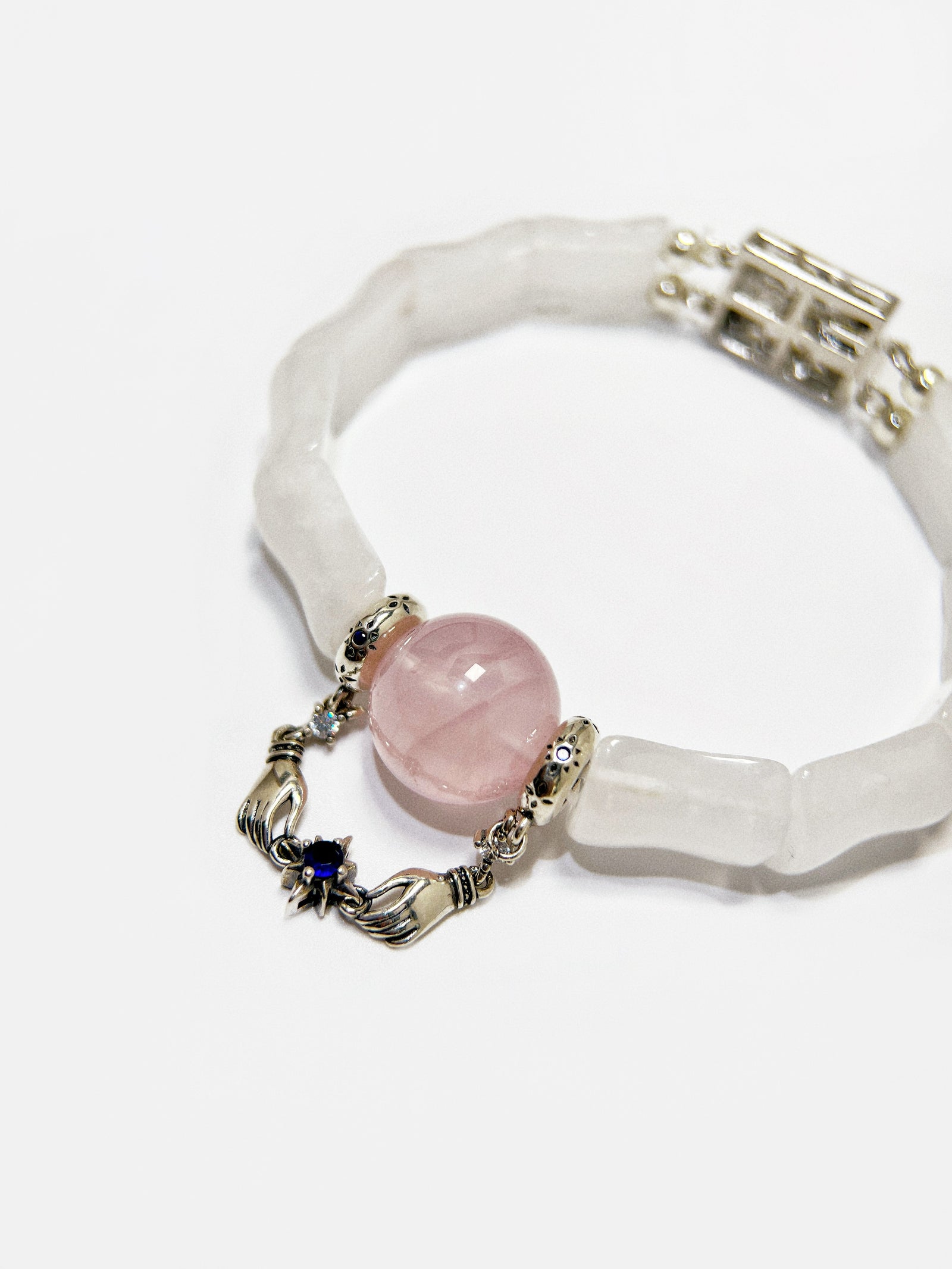 Pink Quartz & White Phantom Pearl Link Bracelet