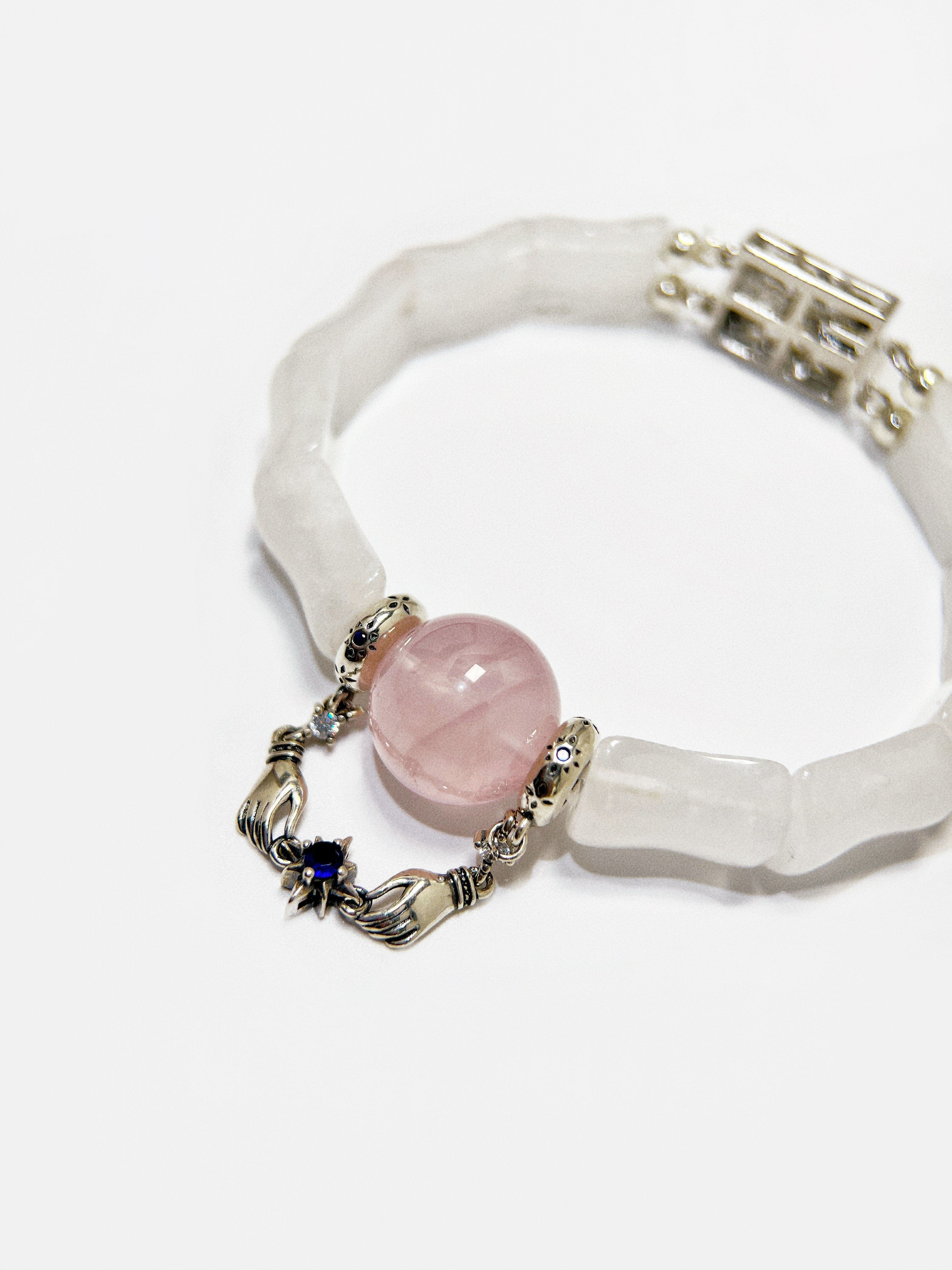 Pink Quartz & White Phantom Pearl Link Bracelet