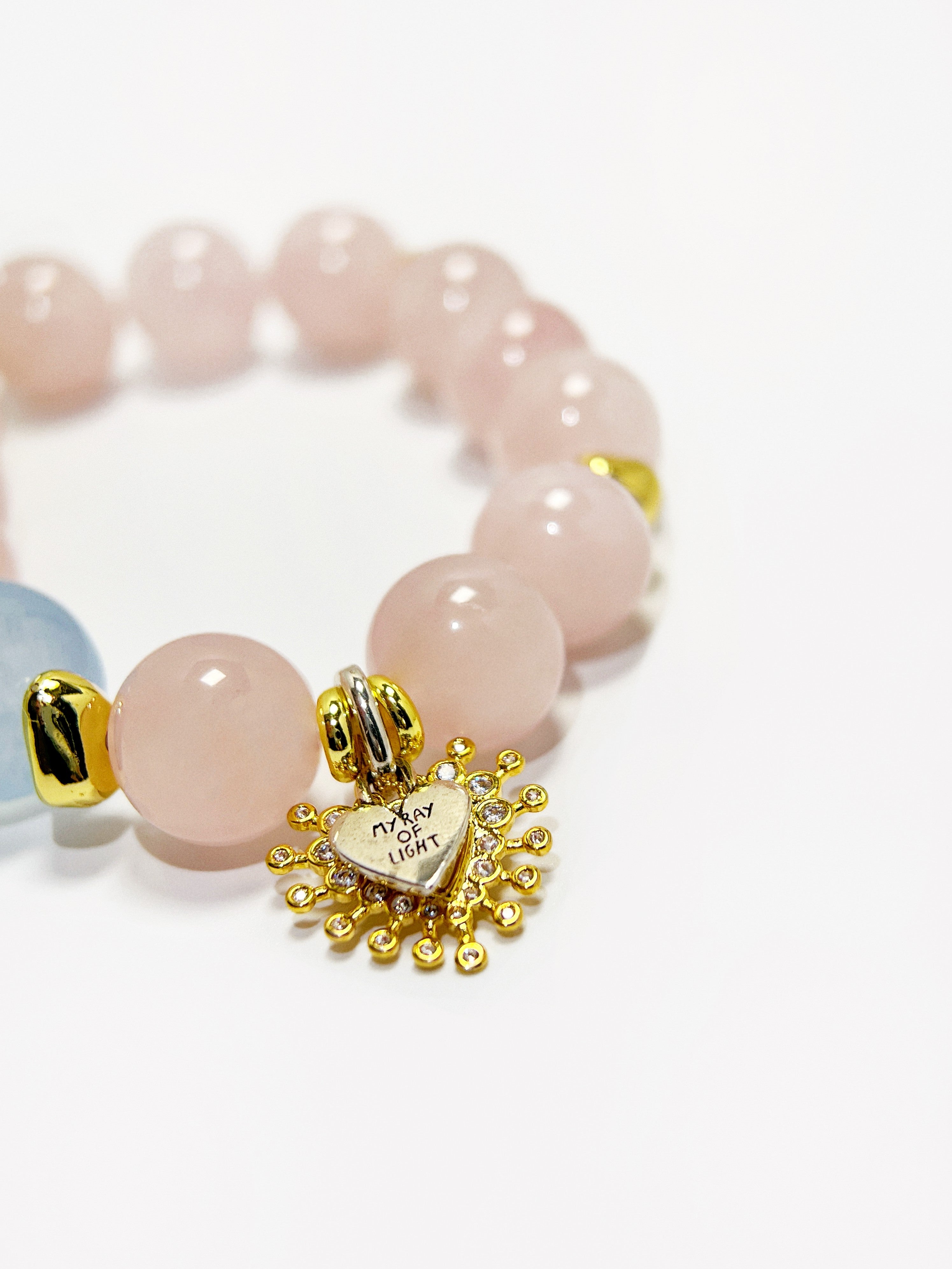 Rose Quartz Aqua Gold Beads Bracelet