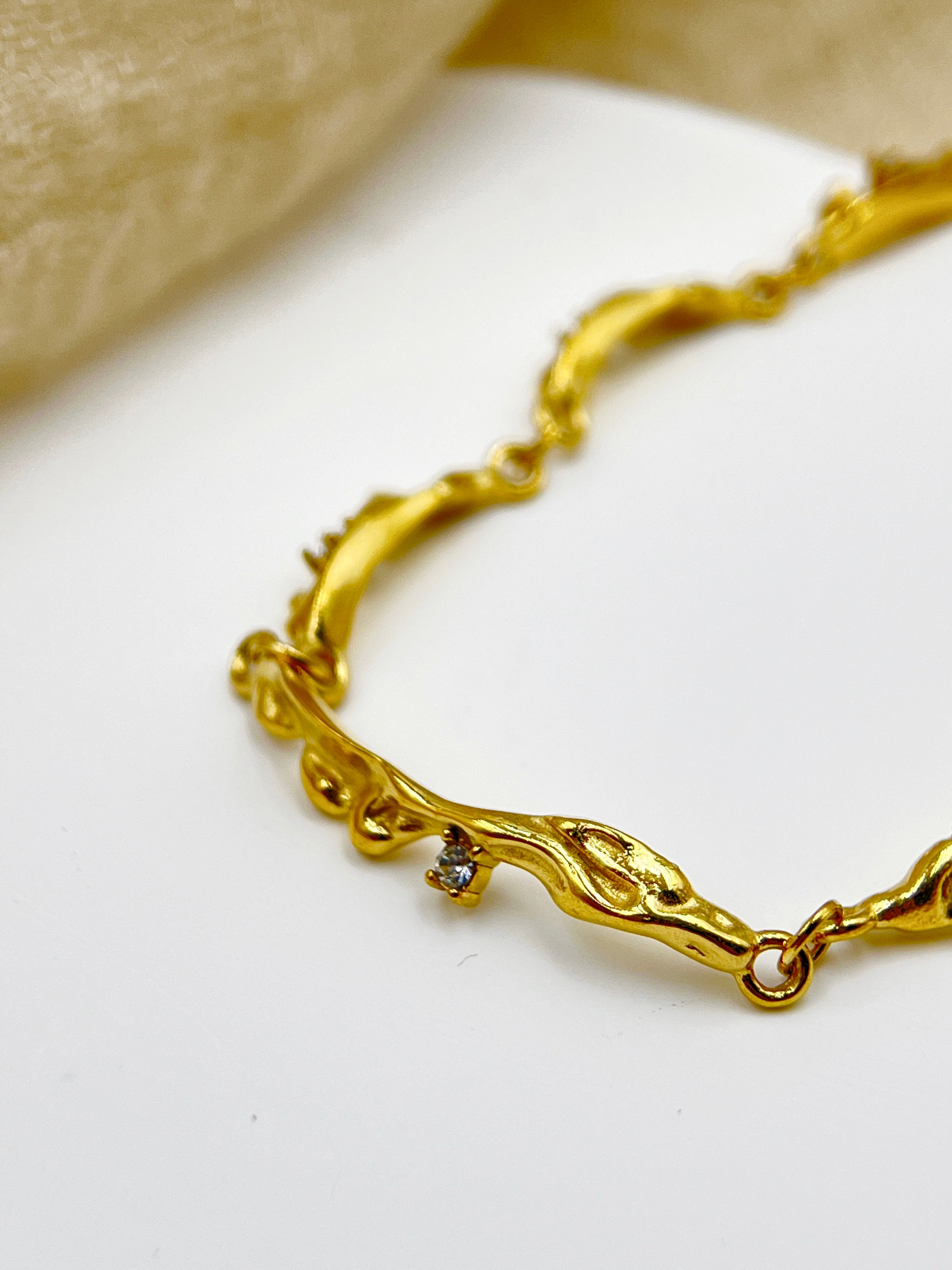 Vintage Gold Irregular Textured Bracelet with Zircon Accents | Elegant Minimalist Women's Jewelry | Unique Thank-You Gift Idea