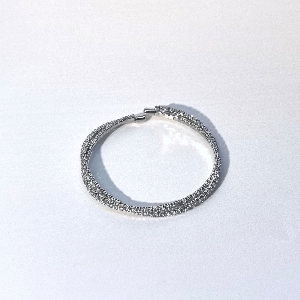 Double Layer Cross-Over Cubic Zirconia Adjustable Bangle - DXbracelet