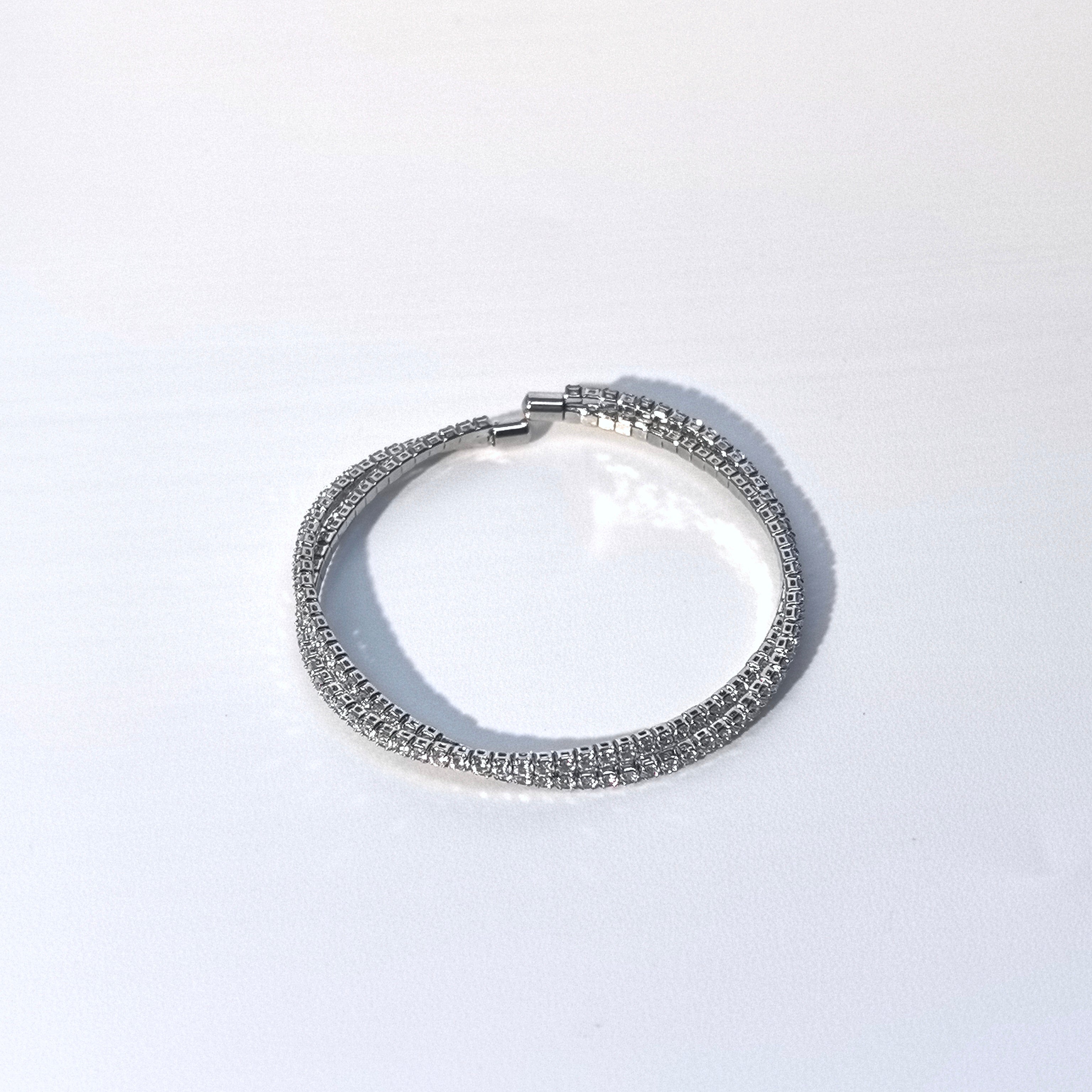 Double Layer Cross-Over Cubic Zirconia Adjustable Bangle - DXbracelet