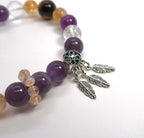Amethyst &White Crystal Sterling Silver Feather Bracelet - DXbracelet