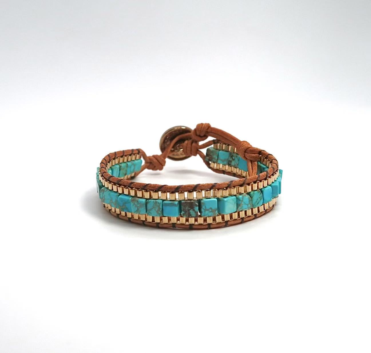 Multi-Color Square Imperial Jasper Woven Bracelet - Vintage - DXbracelet