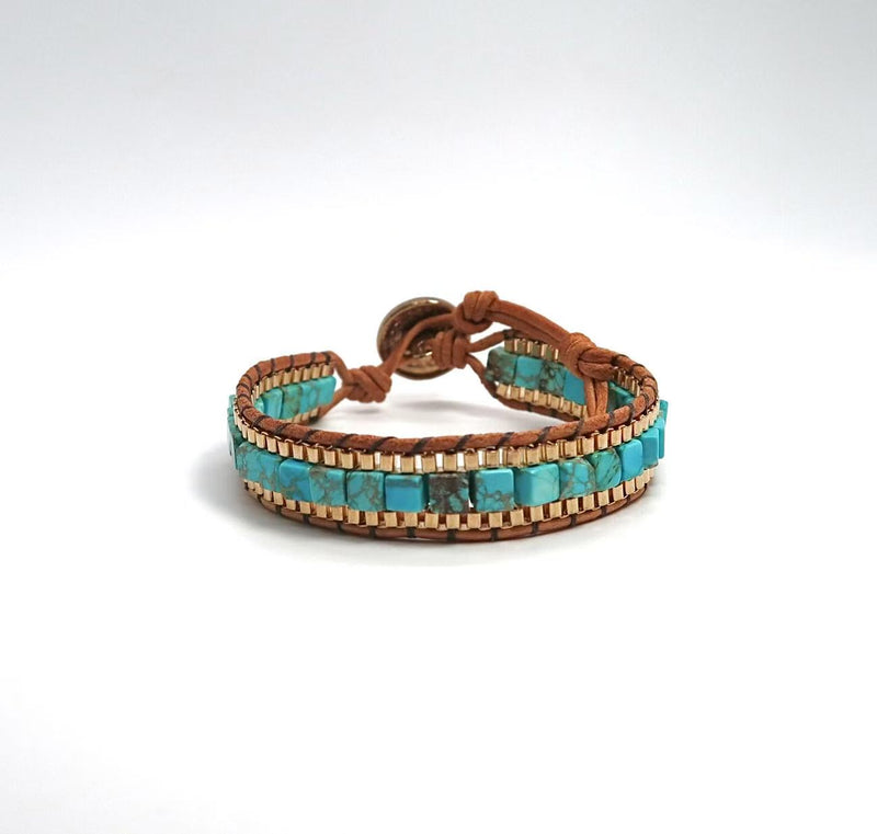 Multi-Color Square Imperial Jasper Woven Bracelet - Vintage - DXbracelet