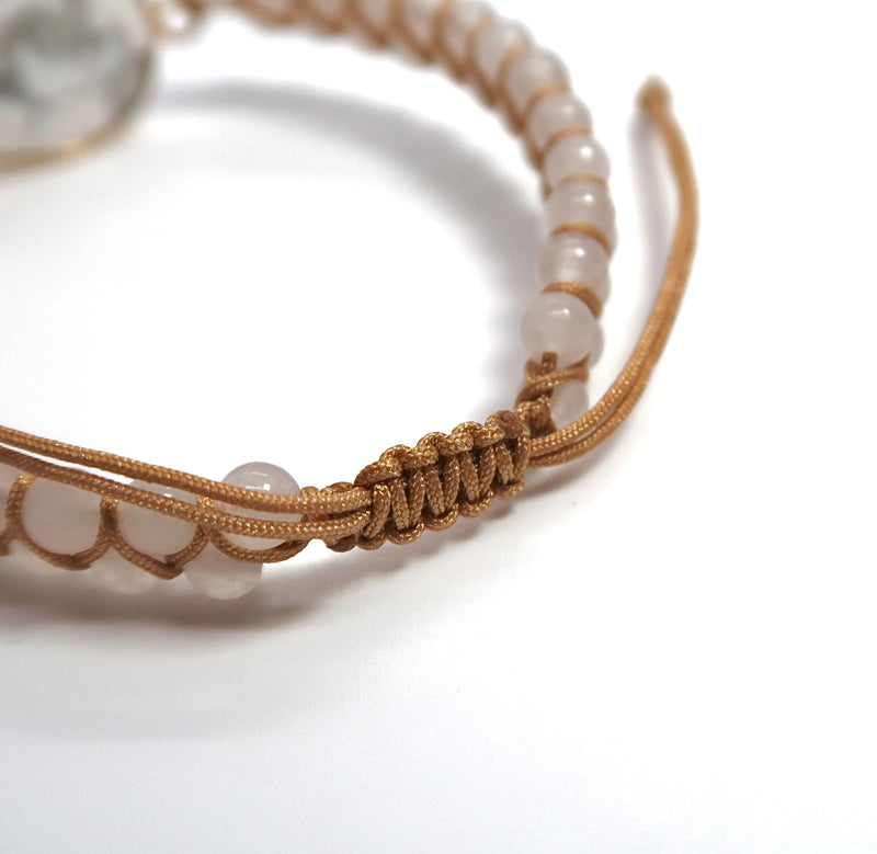 New Egg-Shaped Howlite Stone Bracelet - Adjustable Handwoven Double Strand - DXbracelet