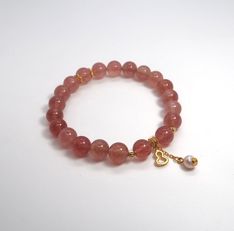 Strawberry Crystal Freshwater Pearl Silver Bracelet - DXbracelet
