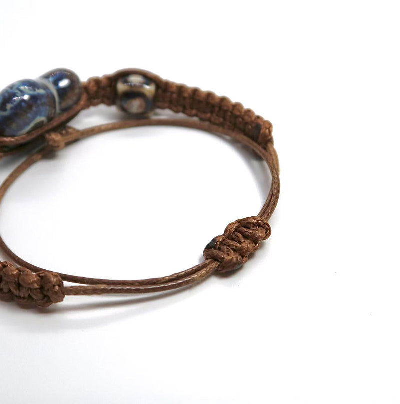 Original Vintage Ceramic Bracelet - Tribal Pattern Braided Cord - DXbracelet