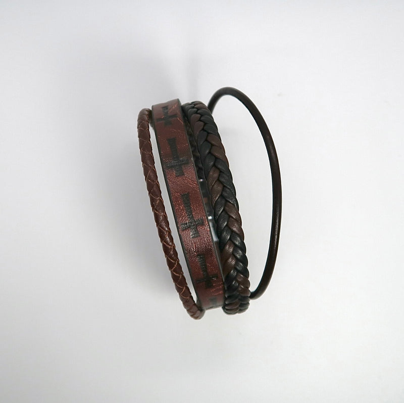 Mens Braided Leather Cross Bracelet - Handcrafted Mens Leather - DXbracelet