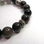 Natural Silver Obsidian&Black Rutilated Quartz Sterling Silver Bracelet - DXbracelet