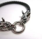 Unique Handcrafted Wolf-Head Bracelet for Men - Titanium Steel Clasp with Leather Cord - DXbracelet