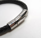 Contemporary Woven Leather & Titanium Steel Cuff Bracelet - Waterproof Unisex Bangle - DXbracelet