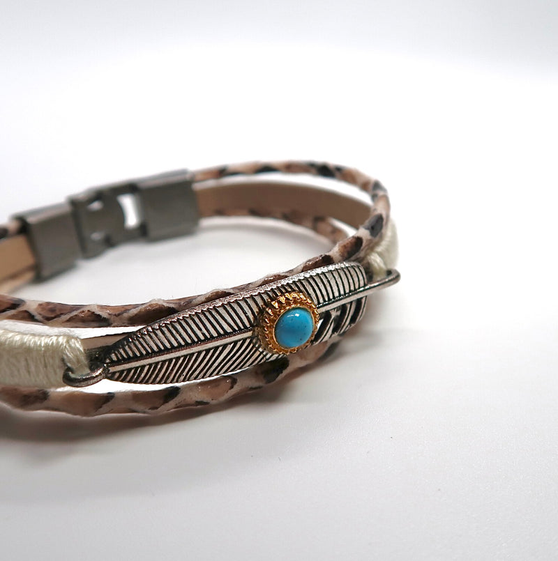 Vintage Handwoven Feather Accent Multi-Layer Leather Bracelet - DXbracelet