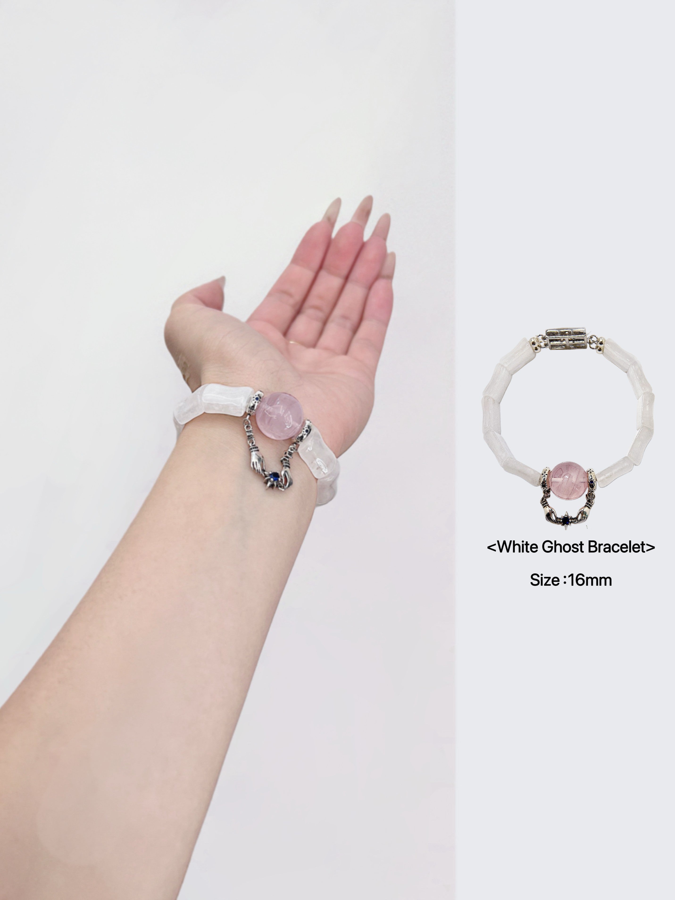 Pink Quartz & White Phantom Pearl Link Bracelet