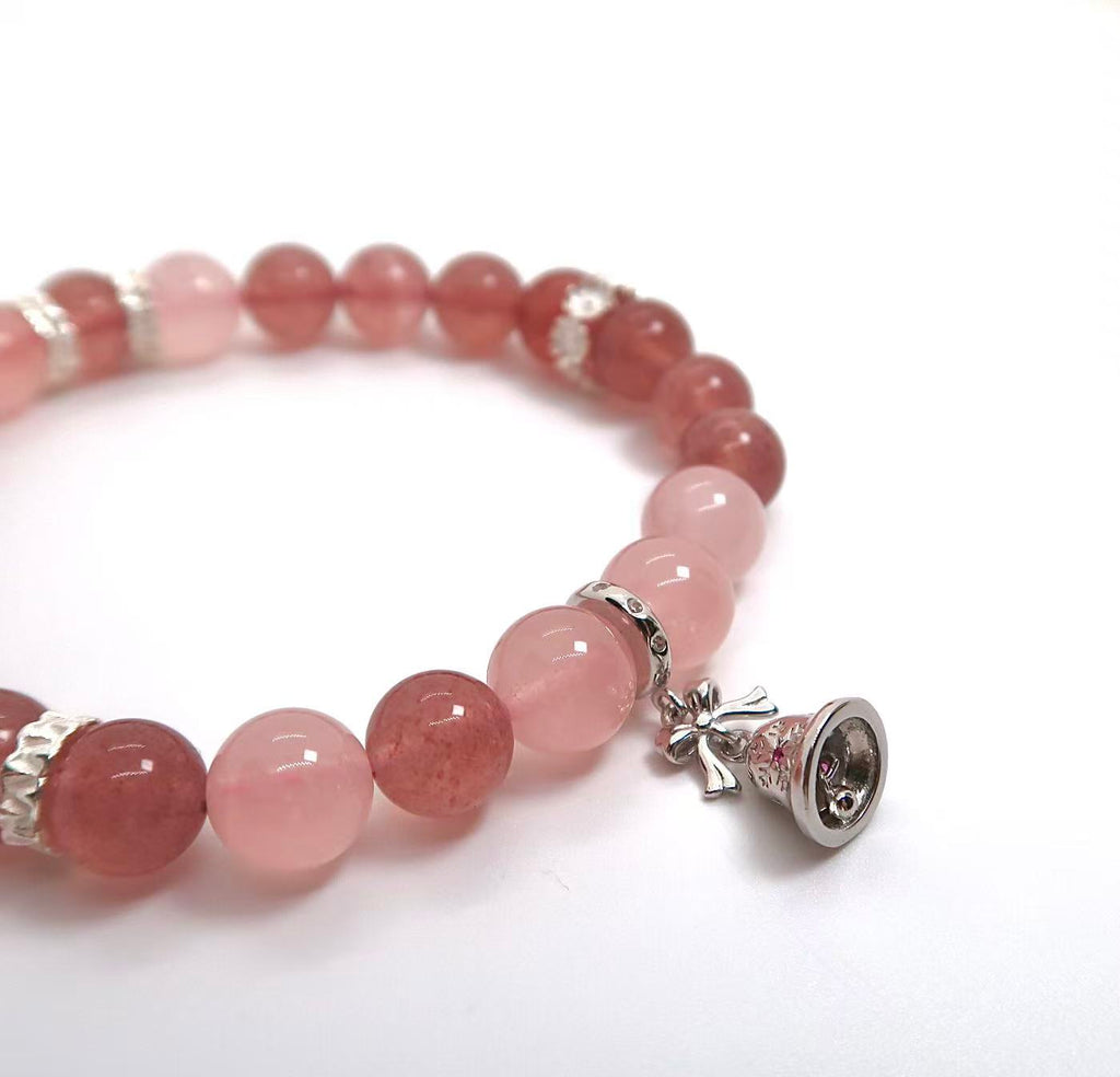 Christmas Bell Charm Bracelet with Strawberry & Rose Quartz