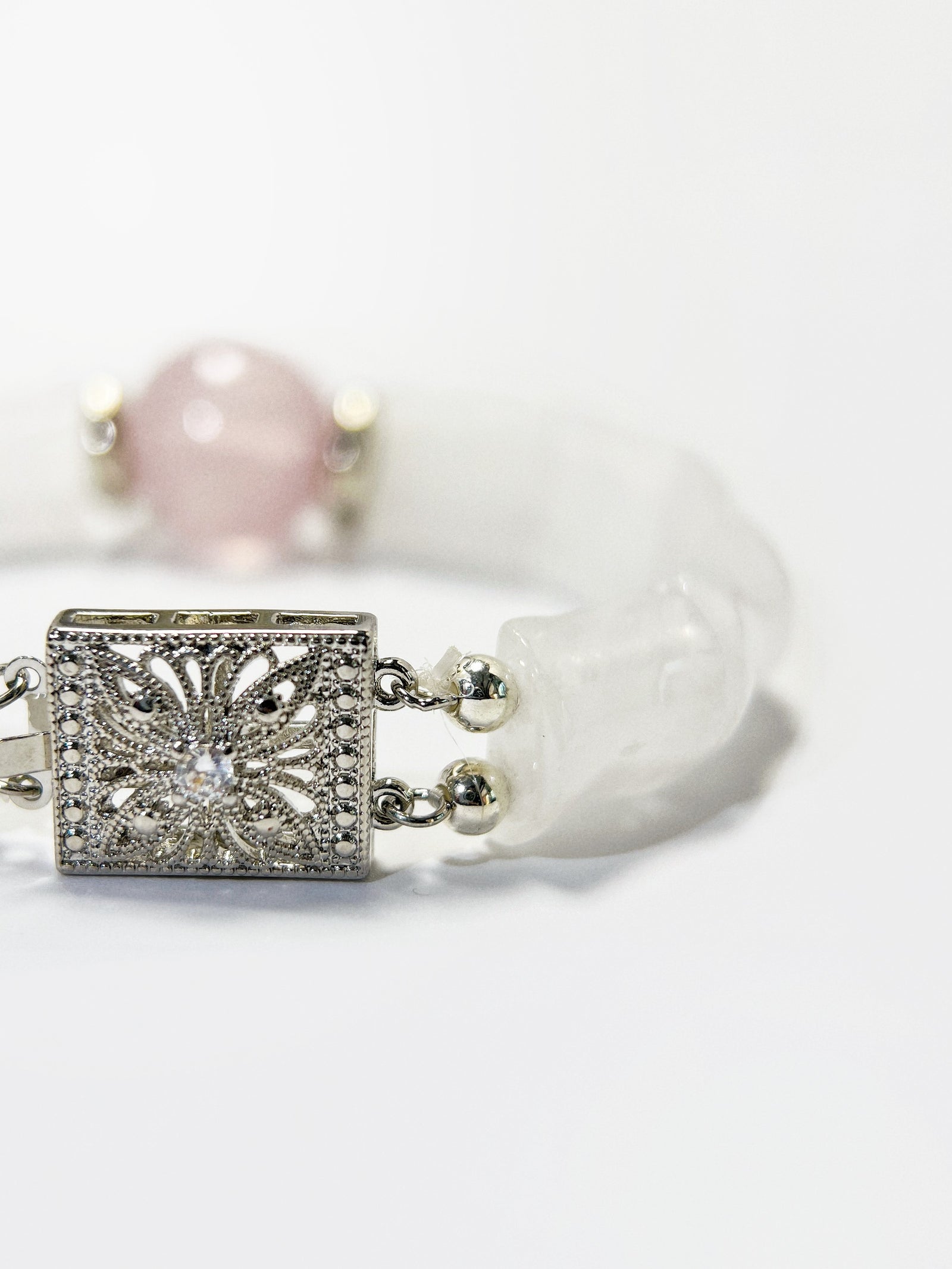 Pink Quartz & White Phantom Pearl Link Bracelet