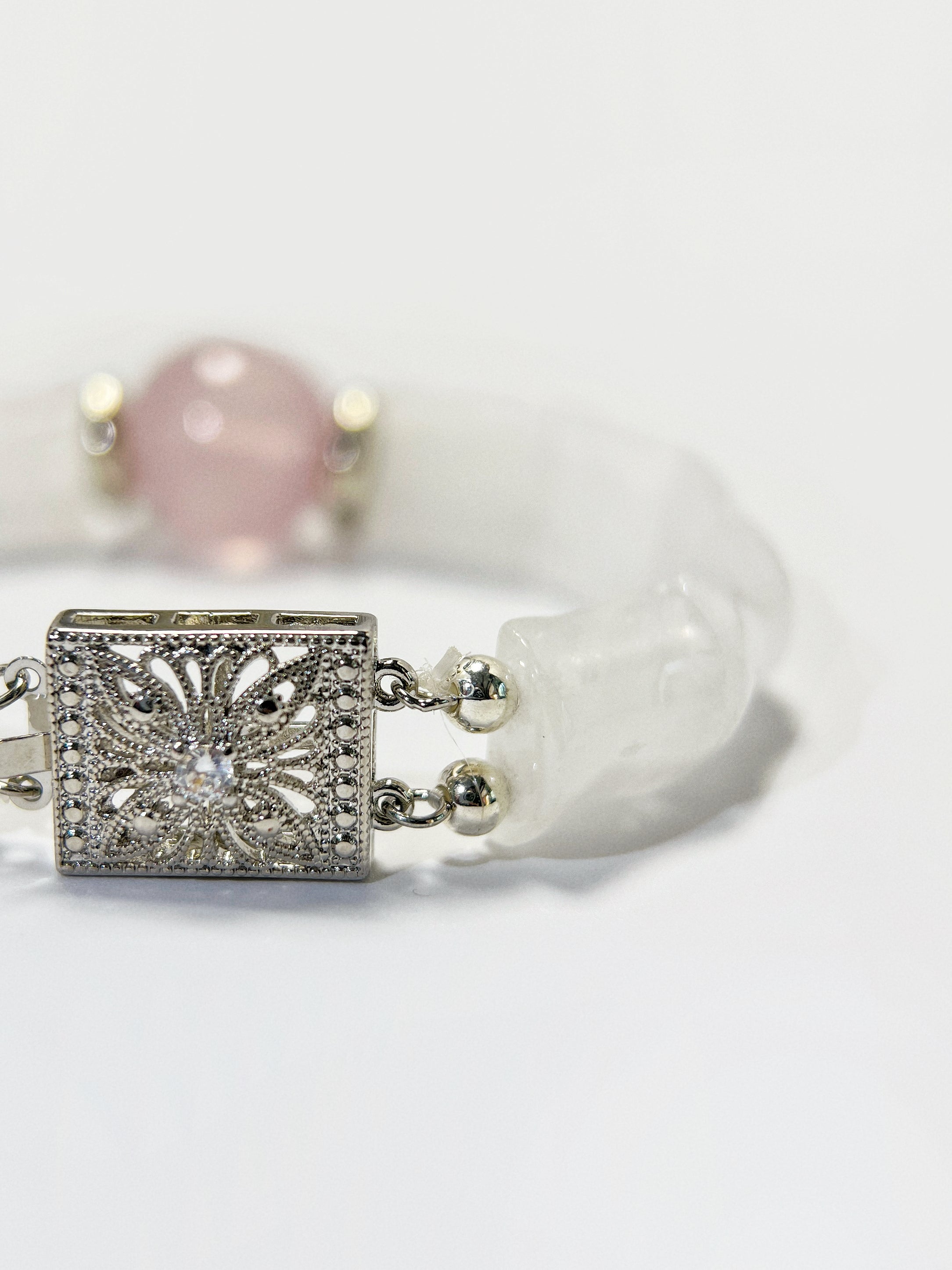 Pink Quartz & White Phantom Pearl Link Bracelet