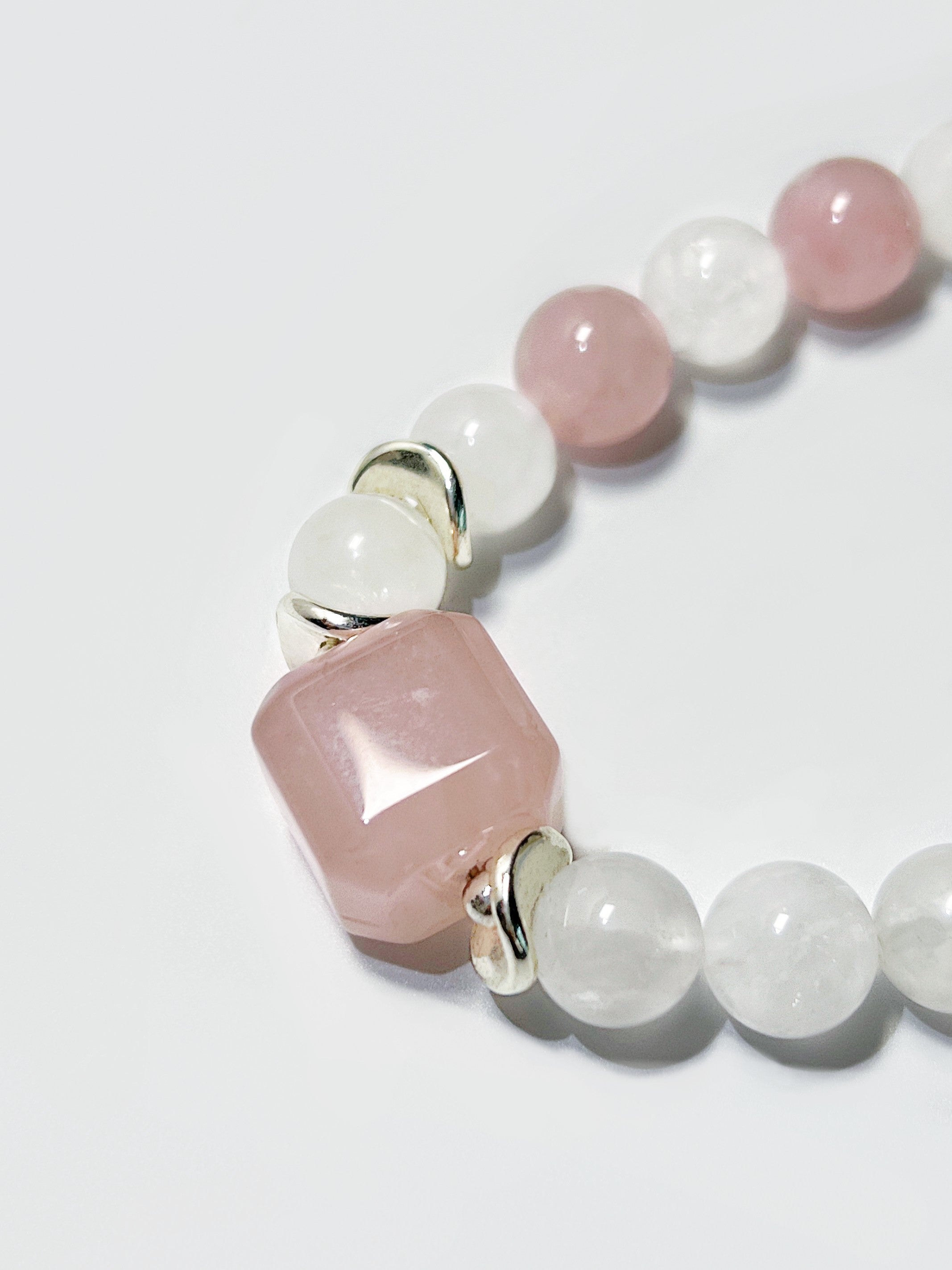 Rose Quartz, White Phantom Quartz, and Blue Chalcedony Tricolor Guardian Bracelet