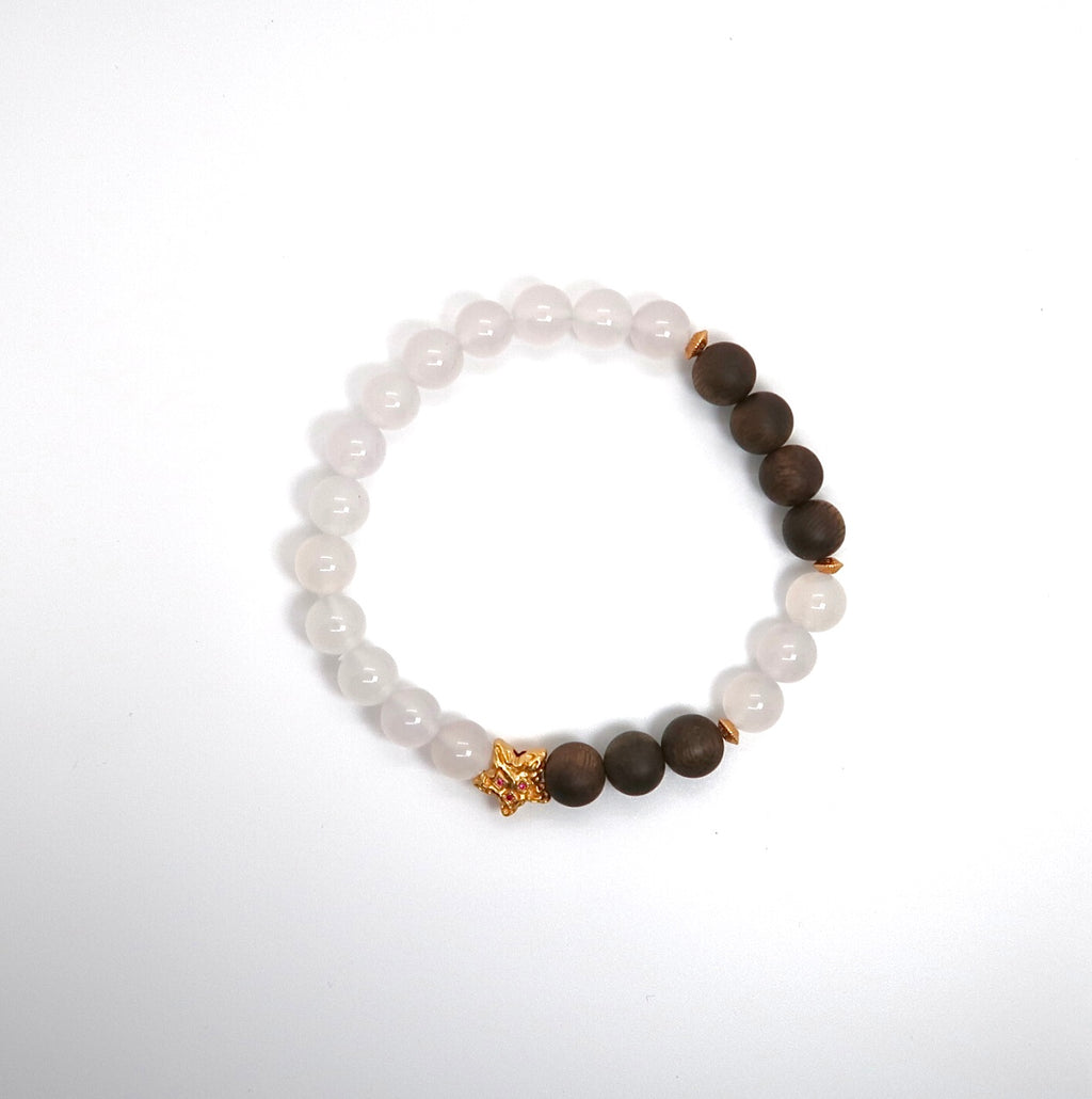 Natural White Agate &amp; Agarwood Bracelet, S925 Sterling Silver