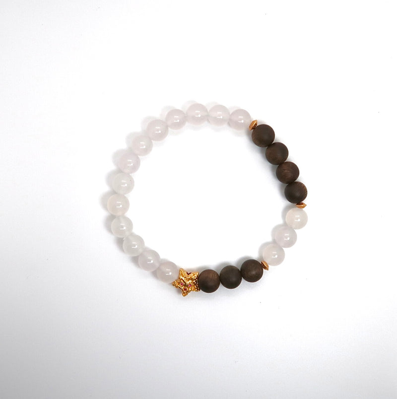 Natural White Agate & Agarwood Bracelet, S925 Sterling Silver