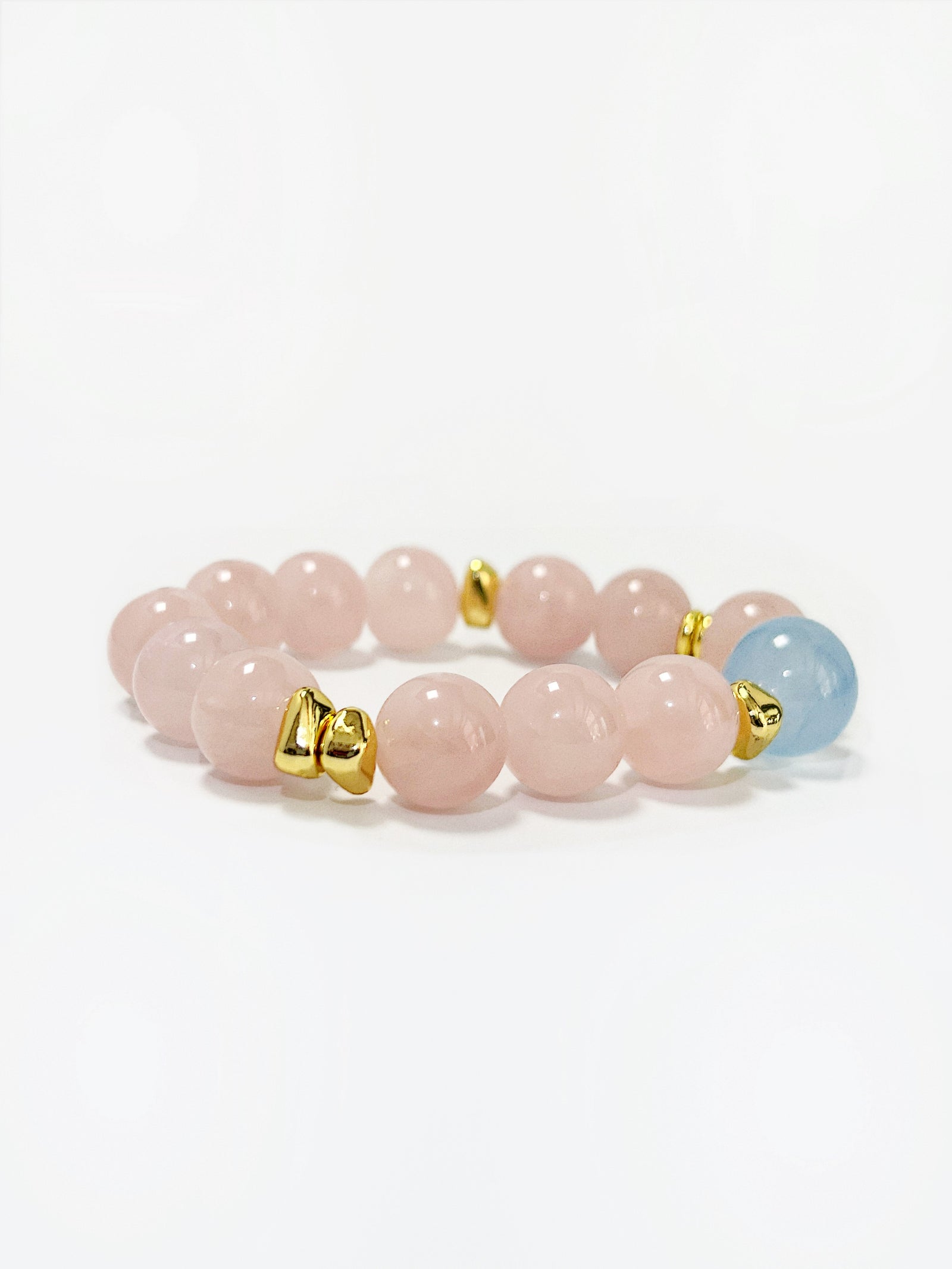 Rose Quartz Aqua Gold Beads Bracelet