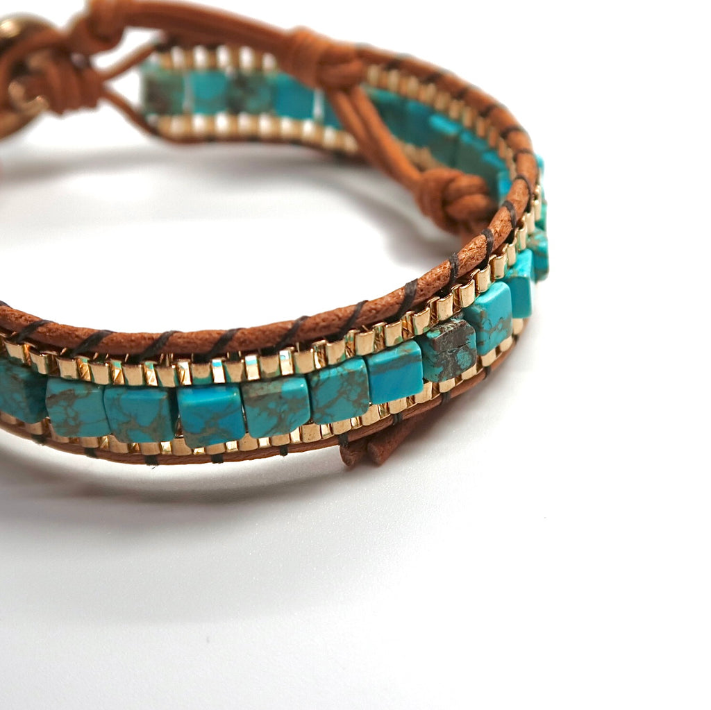 Multi-Color Square Imperial Jasper Woven Bracelet - Vintage - DXbracelet