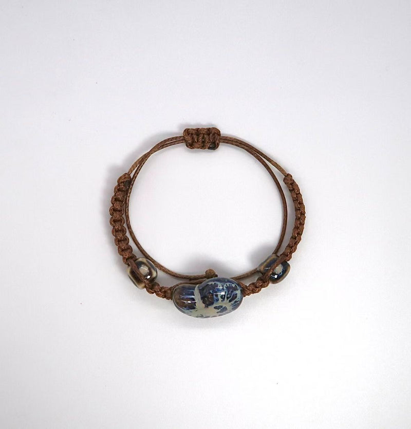 Original Vintage Ceramic Bracelet - Tribal Pattern Braided Cord - DXbracelet