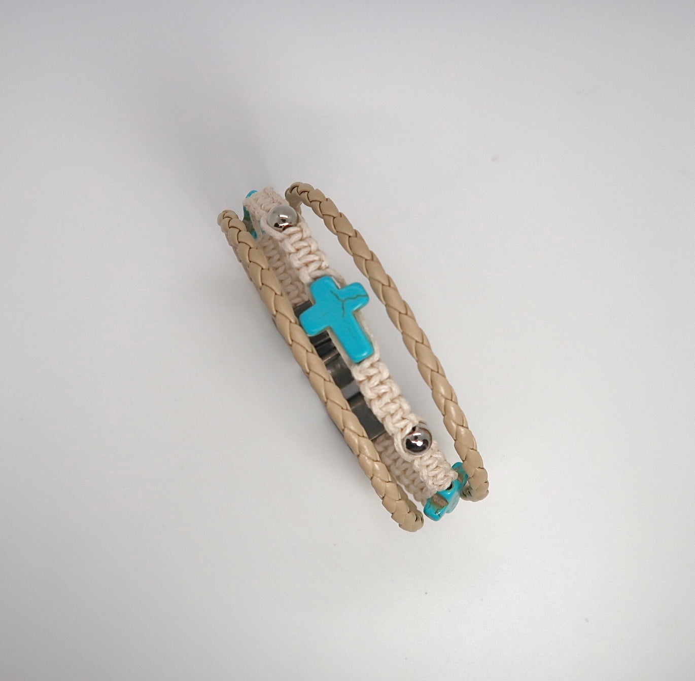 Hand-woven layered leather cross bracelet - with adjustable knot clasp - DXbracelet