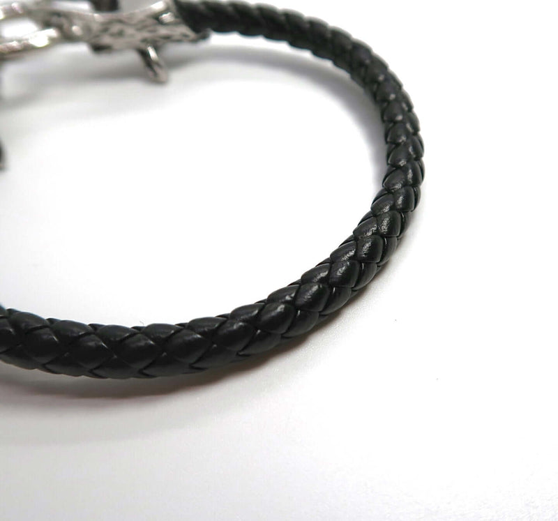 Unique Handcrafted Wolf-Head Bracelet for Men - Titanium Steel Clasp with Leather Cord - DXbracelet
