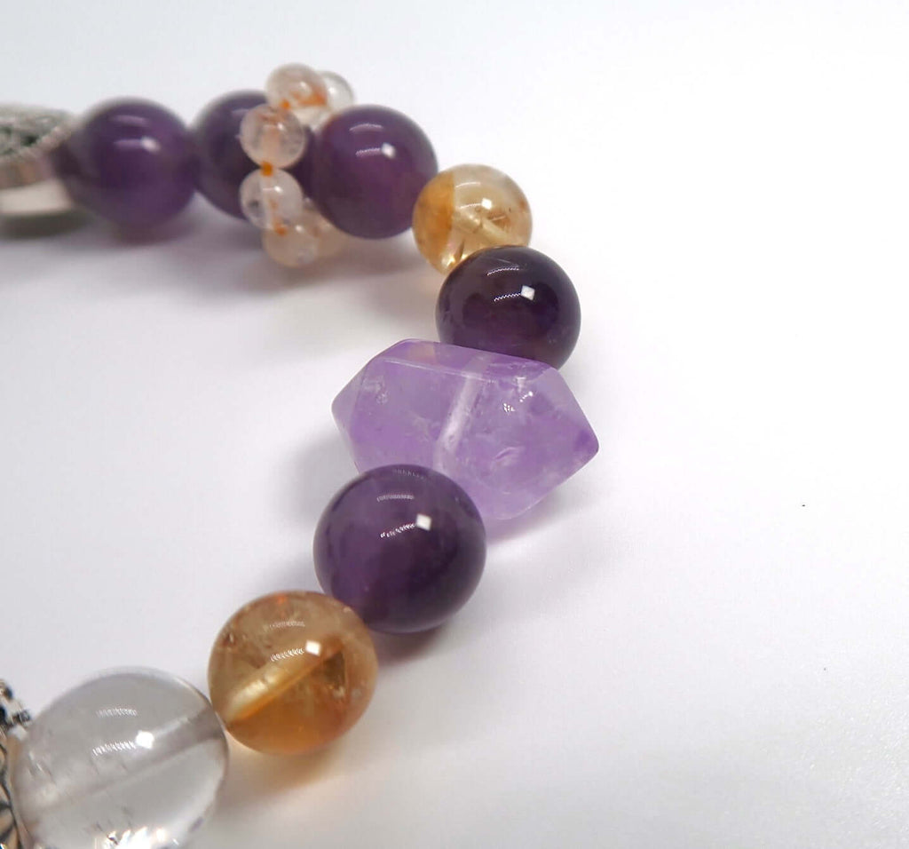 Amethyst &amp; Weißer Kristall Sterling Silber Feder Armband