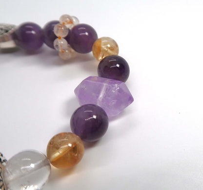 Amethyst &White Crystal Sterling Silver Feather Bracelet - DXbracelet