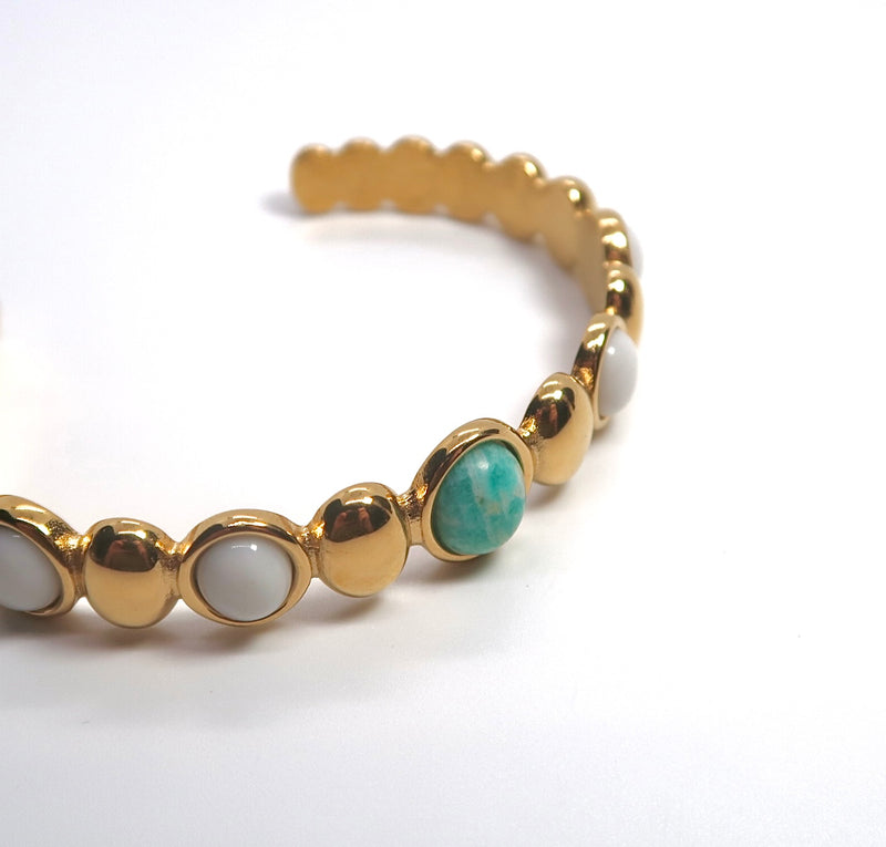 Popular Oval Gem Titanium Bracelet - Natural Stone Open Bangle - DXbracelet