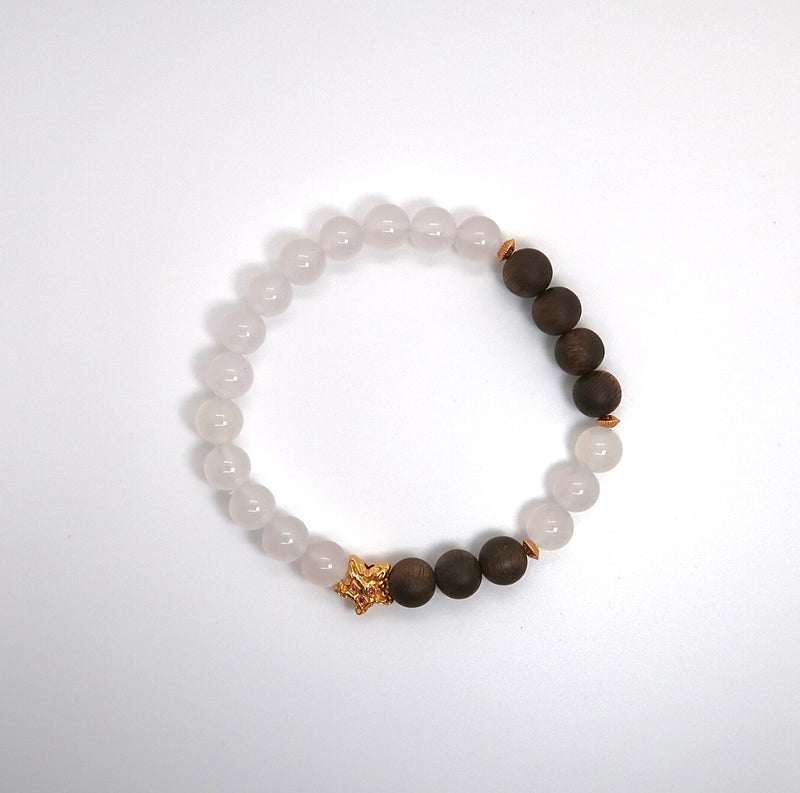 Natural White Agate & Agarwood Bracelet, S925 Sterling Silver
