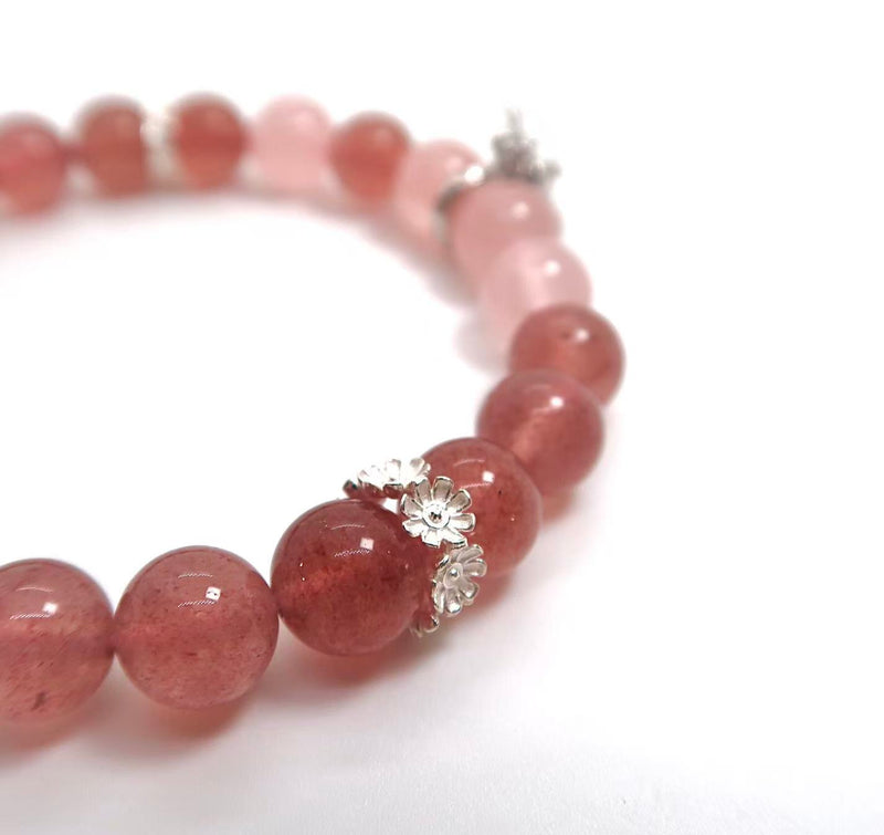 Christmas Bell Charm Bracelet with Strawberry & Rose Quartz