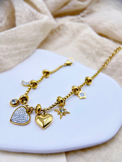 Bracciale di diamanti a forma di cuore, lussuoso e unico