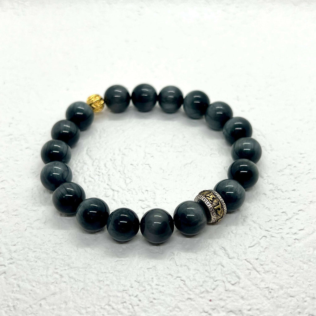Natural Hawkeye Stone Sterling Silver Bracelet - DXbracelet