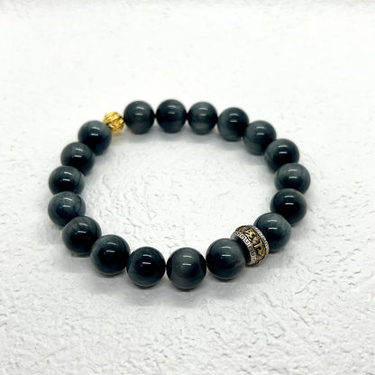 Natural Hawkeye Stone Sterling Silver Bracelet