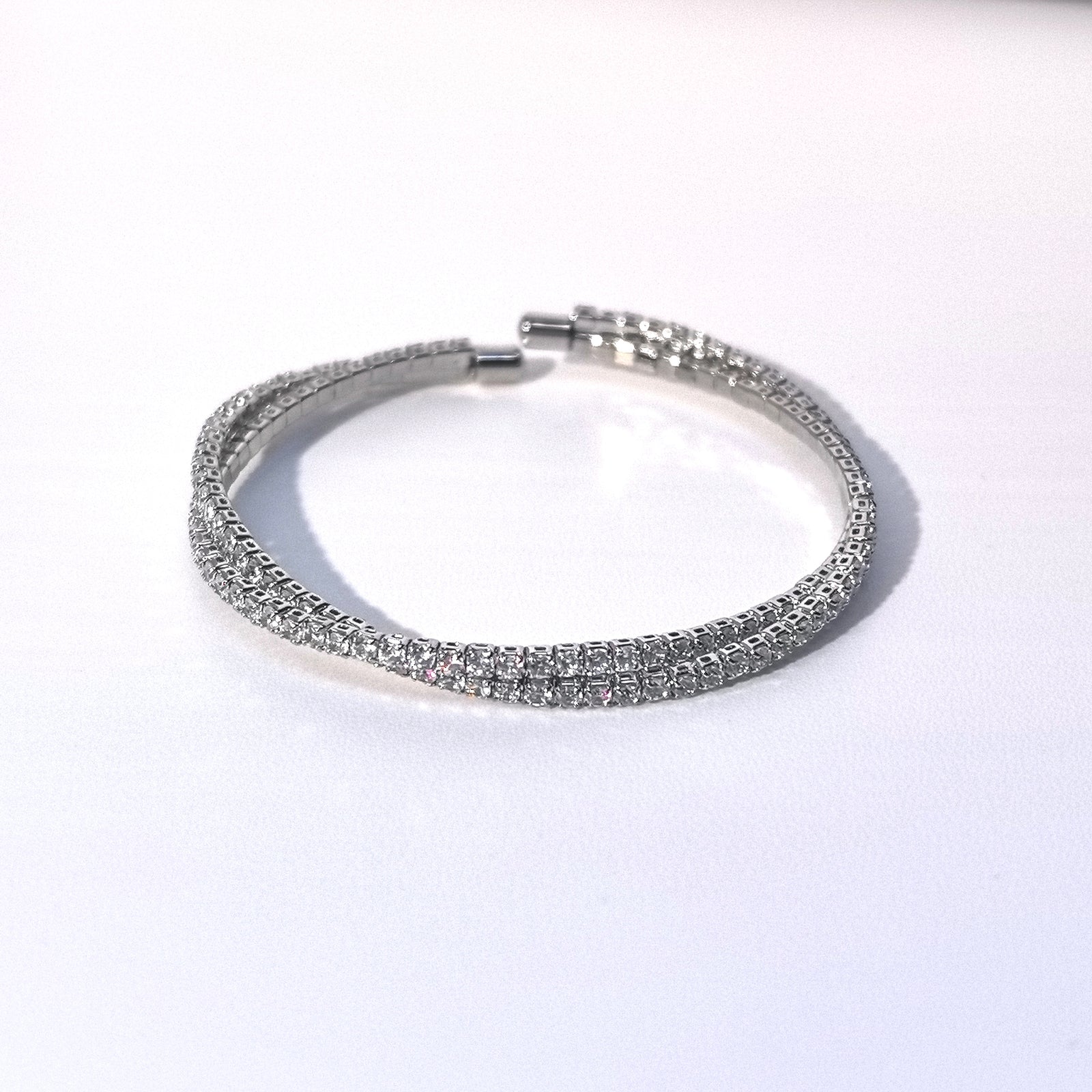 Double Layer Cross-Over Cubic Zirconia Adjustable Bangle - DXbracelet