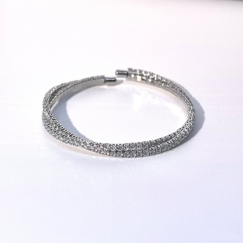 Double Layer Cross-Over Cubic Zirconia Adjustable Bangle - DXbracelet