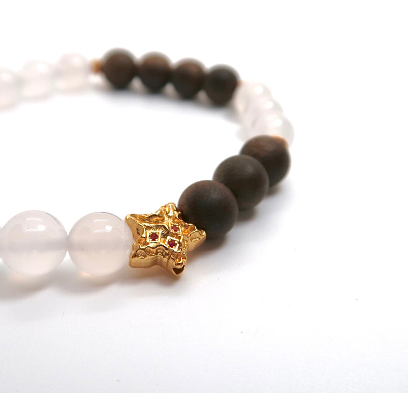 Natural White Agate & Agarwood Bracelet, S925 Sterling Silver