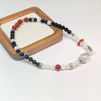 Bracelets assortis pour couple, à plusieurs tours, ornés d'agate rouge et de plumes argentées - Un cadeau unique