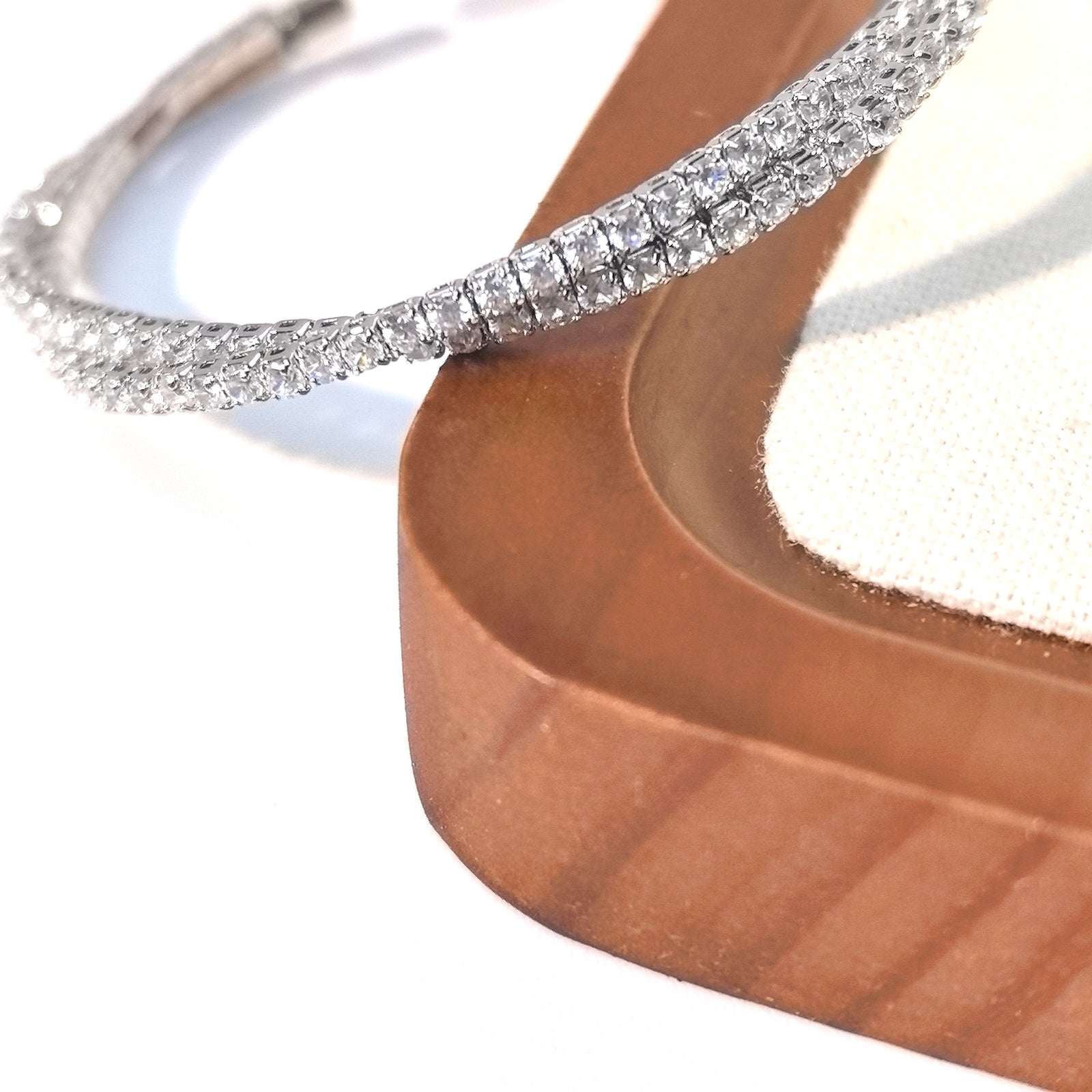 Double Layer Cross-Over Cubic Zirconia Adjustable Bangle - DXbracelet