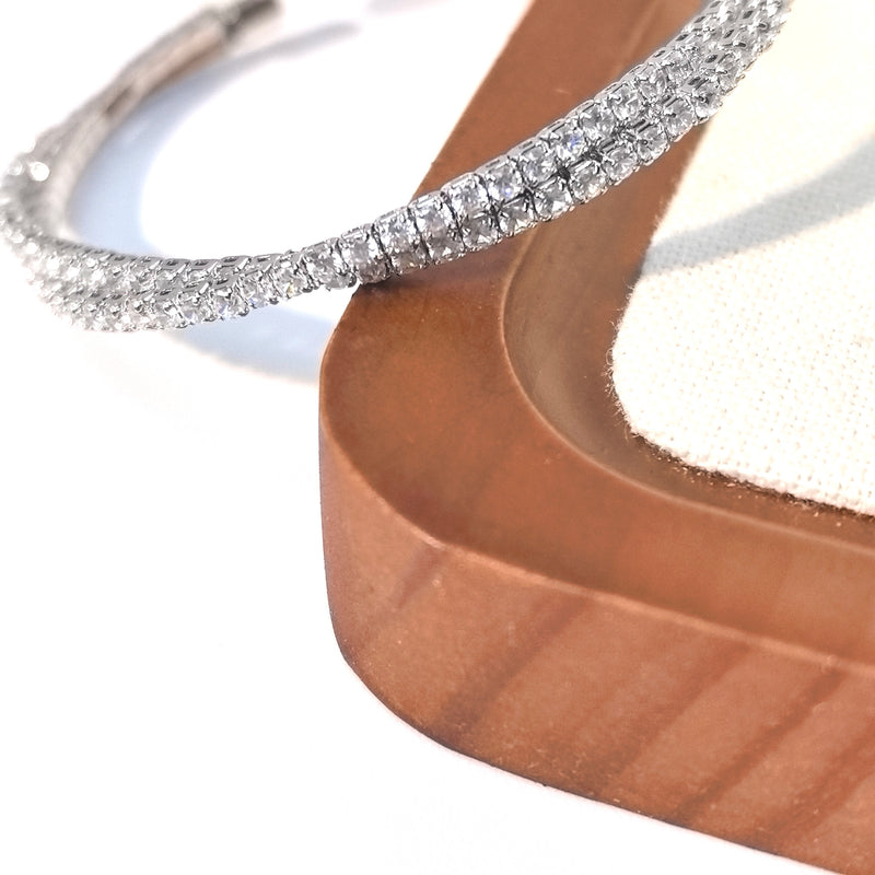 Double Layer Cross-Over Cubic Zirconia Adjustable Bangle - DXbracelet