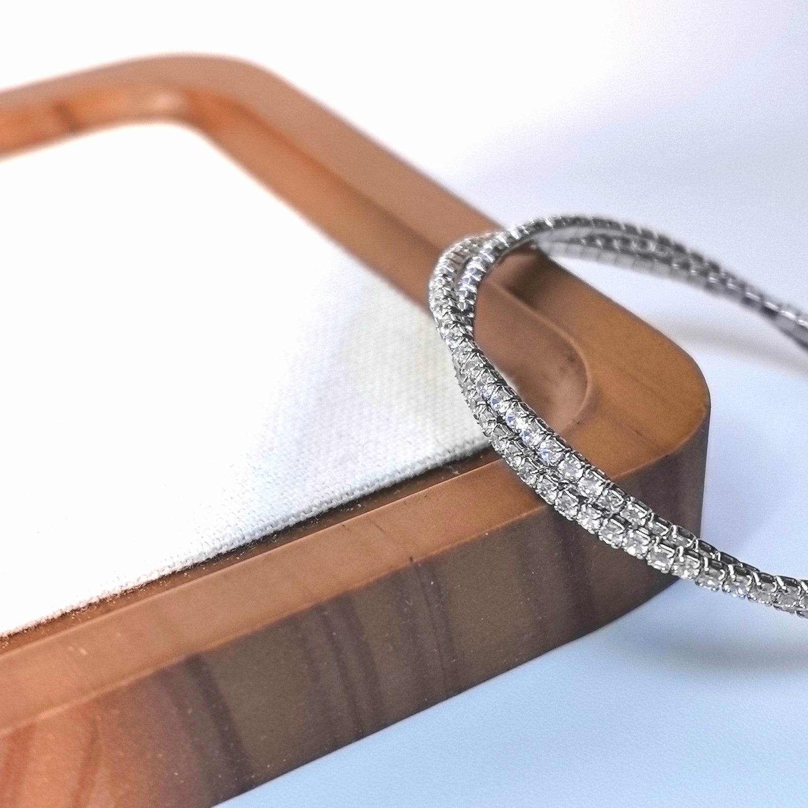 Double Layer Cross-Over Cubic Zirconia Adjustable Bangle - DXbracelet