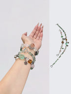 Bracelets de Noël pour couples : Ensemble en quartz rose et fluorite verte avec breloques de Noël