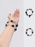 Bracelets fantômes pour couple (lui et elle) - Ensemble de 2 pièces avec obsidienne noire et quartz rose, bijoux assortis pour Halloween