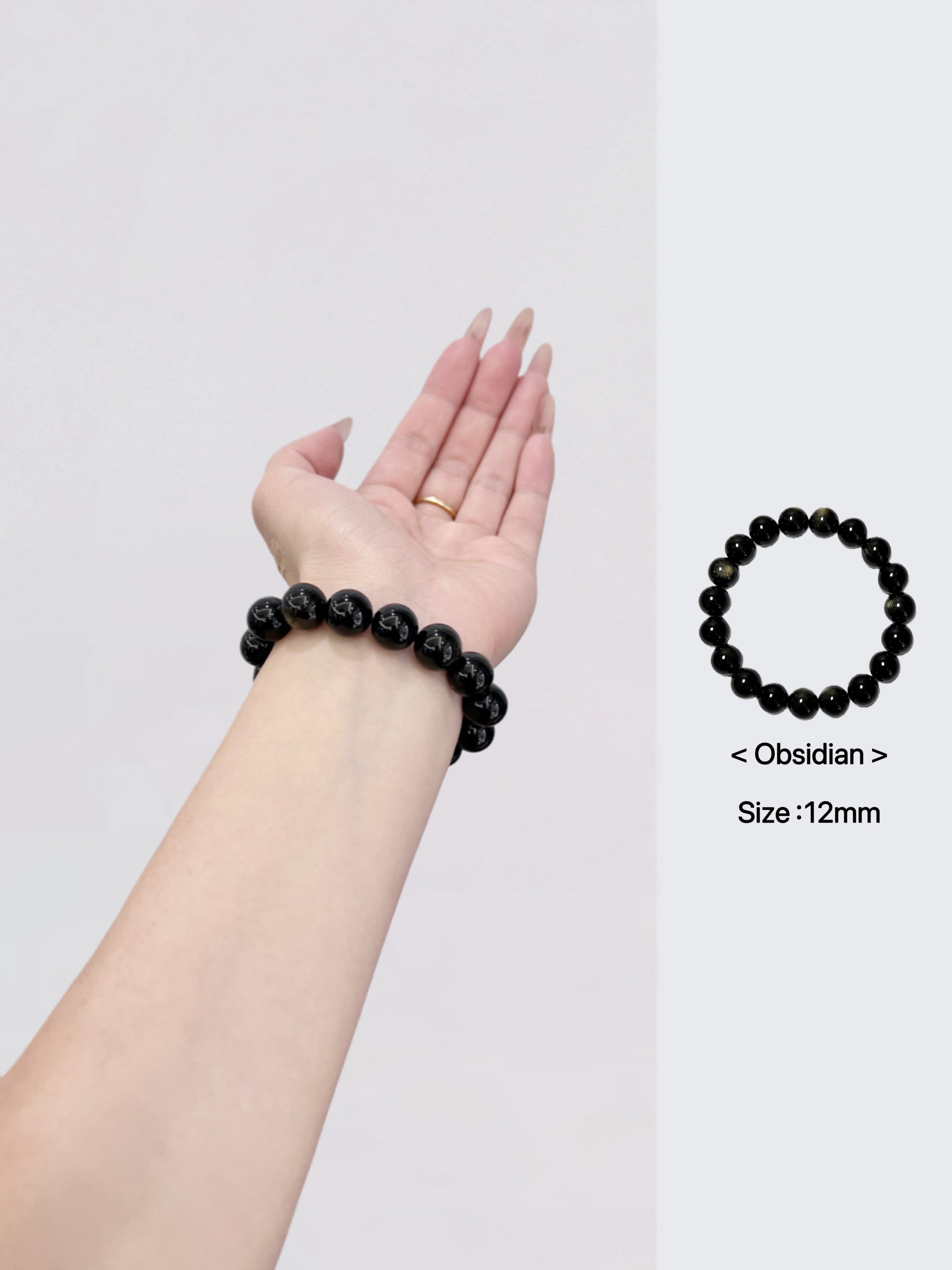 Bracelet en obsidienne naturelle en or noir