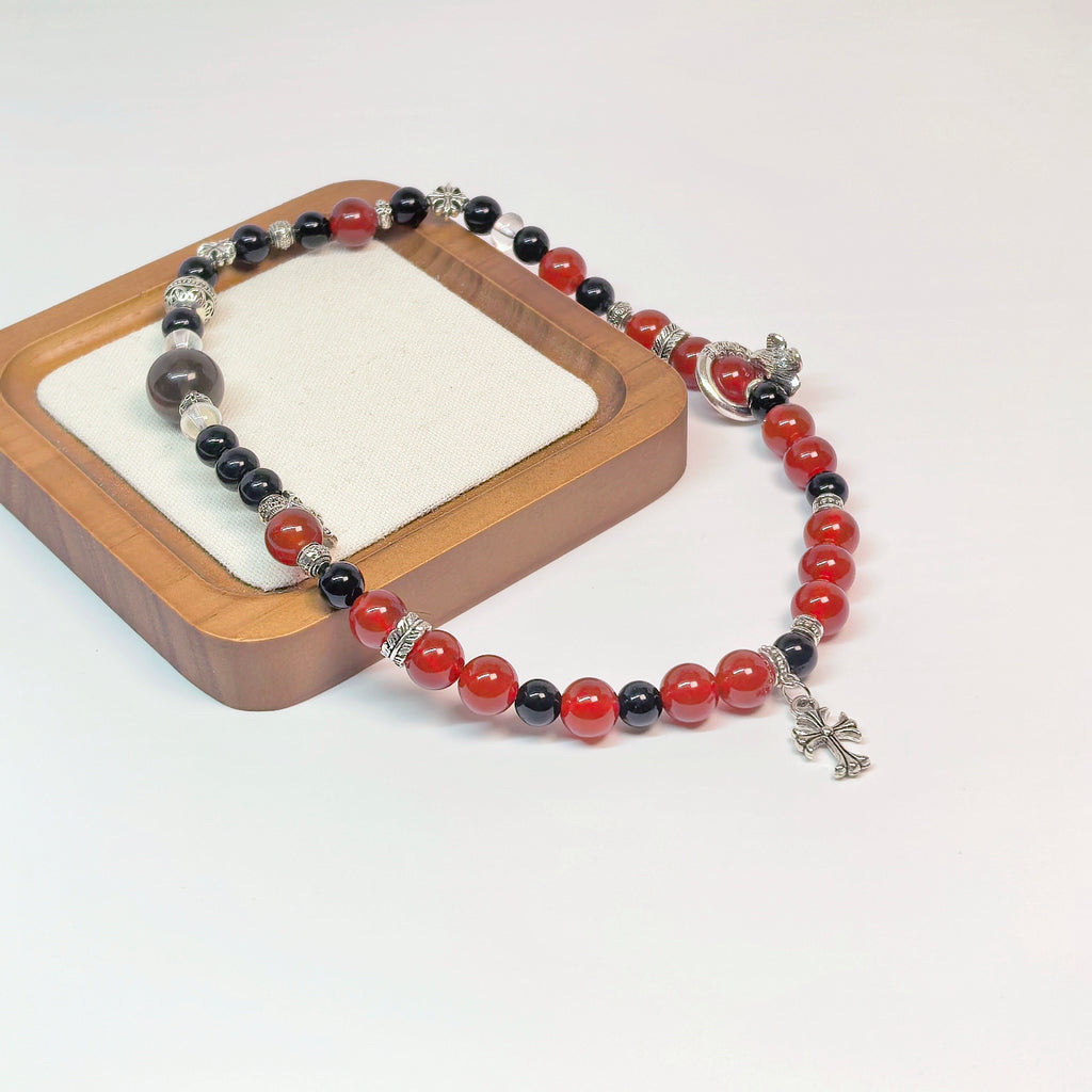 Matching Multi-Wrap Couple Bracelets with Red Agate & Silver Feather - Unique Gift